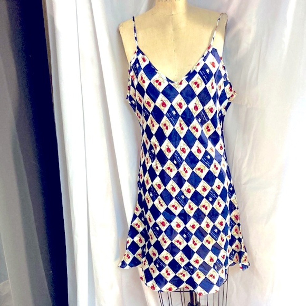 Vintage 90s Weet Melody honey bear checkered French nightie slip dress size L